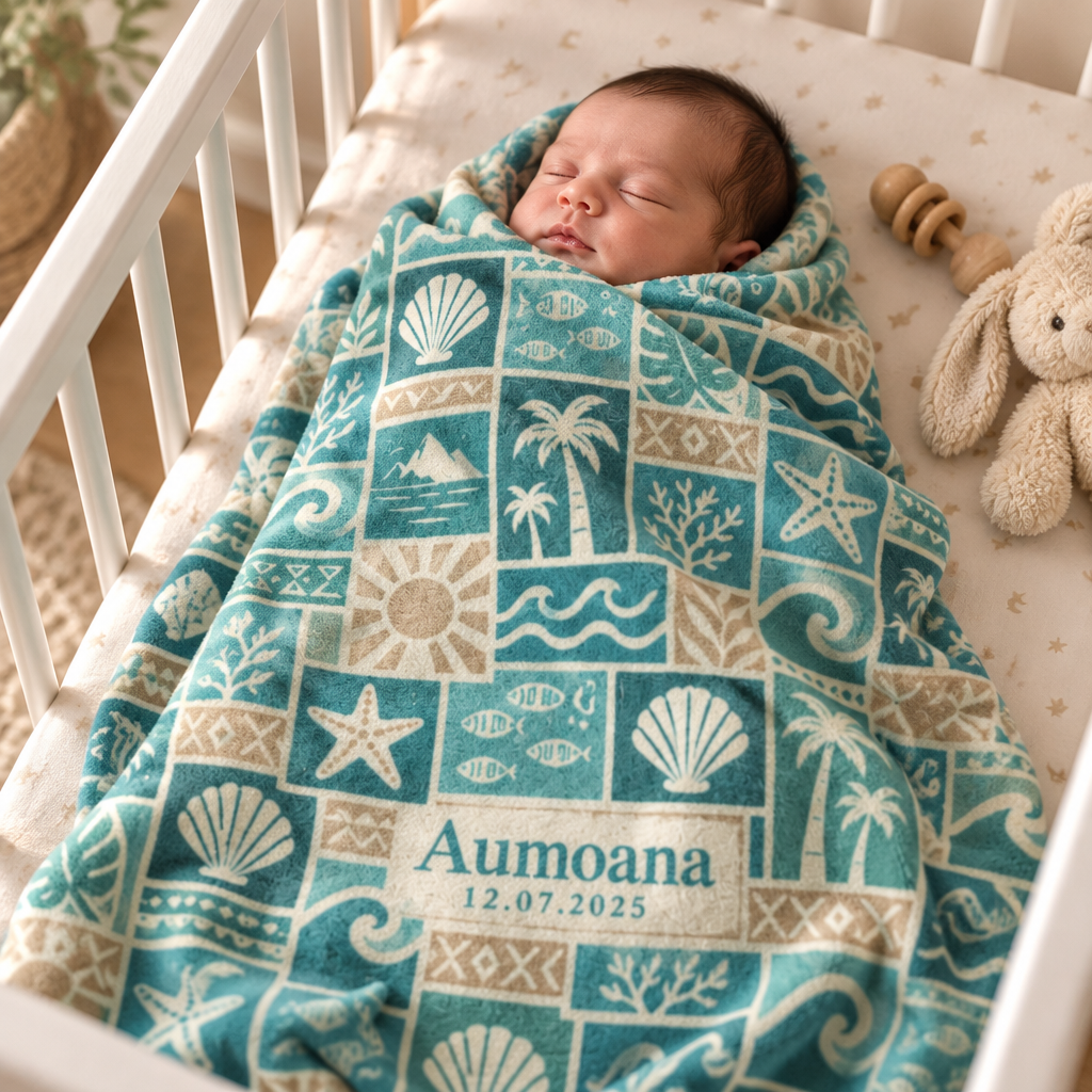Aumoana personalized baby blanket, detail of the design